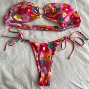 pink flower bikini set